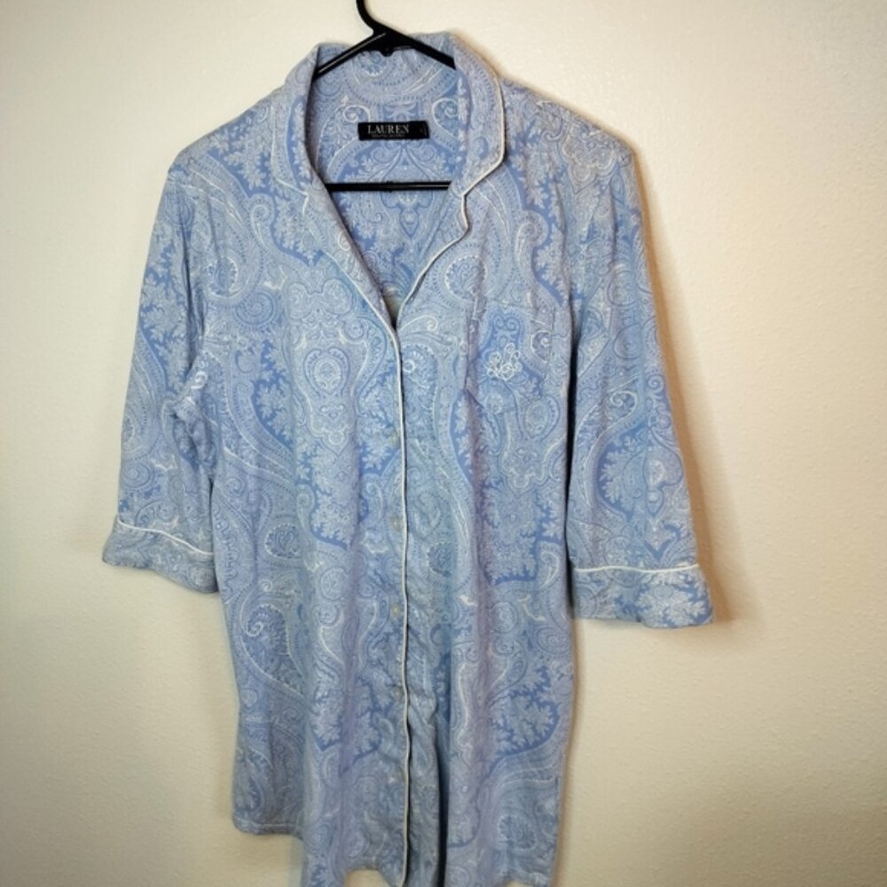 Lauren Ralph Lauren  Blue/White Paisley nightshirt Size L Classic, Preppy